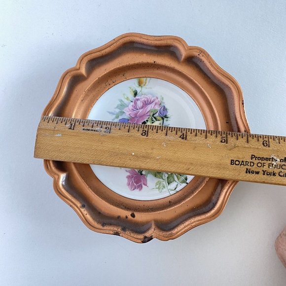 ALBERT GILLES Roses Ceramic Plate With Solid Copper Hanging Plate Rim Canada - Picture 6 of 7